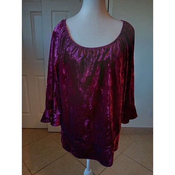Zac & Rachel Woman Boho Velvety Wine Peasant Top Plus Size PXL - Picture 1 of 14